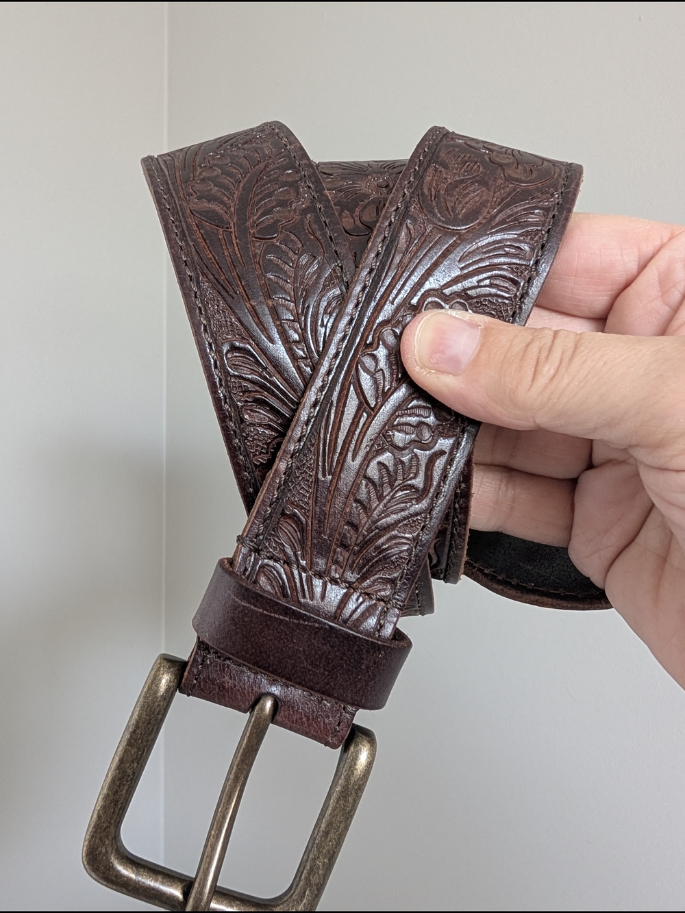 Lucky Tooled Belt Size 38 Brown Floral Leather Western Boho Cowgirl Cowboy
